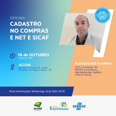 Sala do Empreendedor com o apoio da Acismi e do Sebrae promove oficina sobre Compras Pblicas no dia 16 de outubro